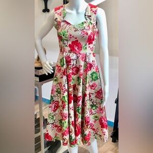 Hearts And Roses London Retro Joannie Dress Floral Beige New